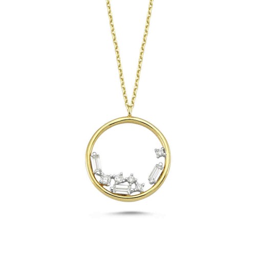 14 Carat Gold Baguette Stone Circle Necklace - 1