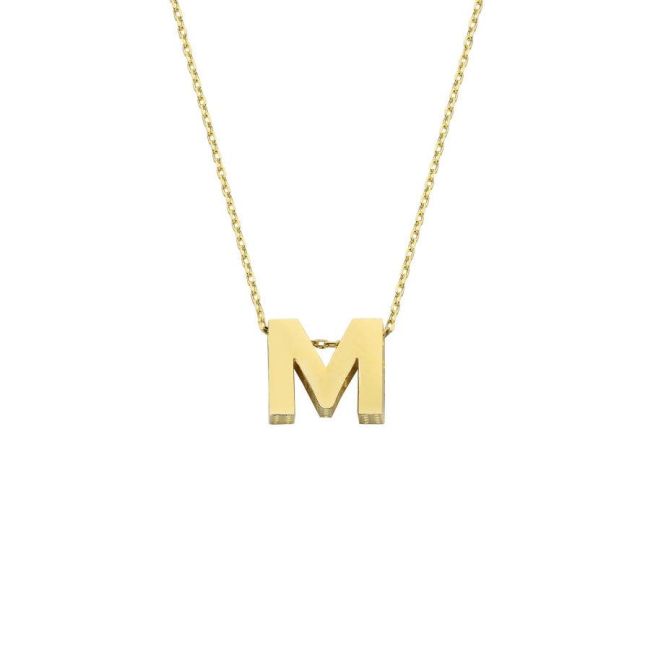 Small Letter M 14 Carat Gold Necklace - 1