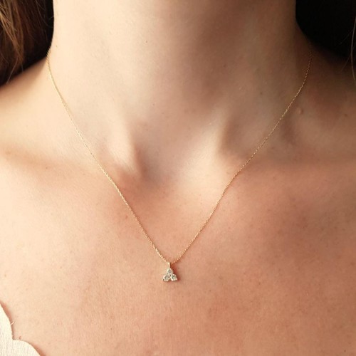 14 Carat Gold Minimal Triangle Necklace with Tria Stone - 2
