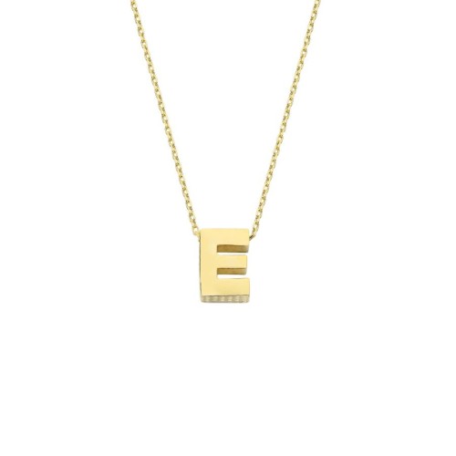 14k Gold İntial Letter E Necklace - Thumbnail