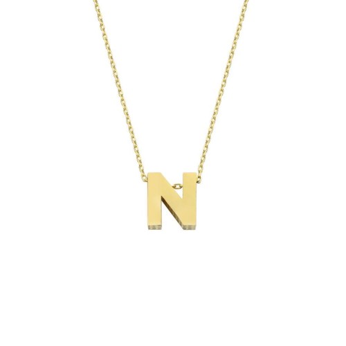 14k Gold İntial Letter N Necklace - Thumbnail