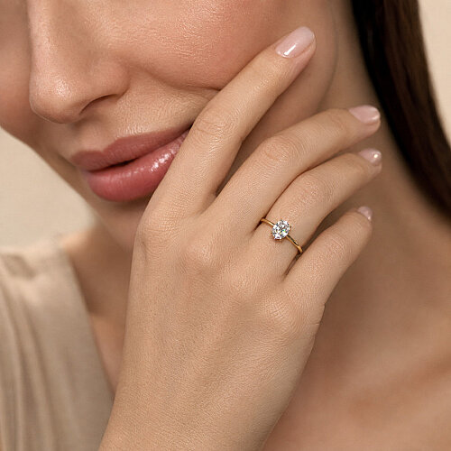 1,5 Karat Mozanit Oval Tektaş Gold Gümüş Yüzük - CNG Jewels (1)