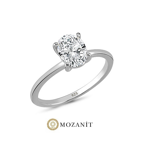 1.5 Karat Mozanit Oval Tektaş Gümüş Yüzük - CNG Jewels