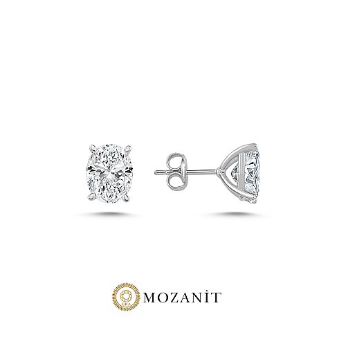 2 Karat Mozanit Oval Tektaş Gümüş Küpe - CNG Jewels