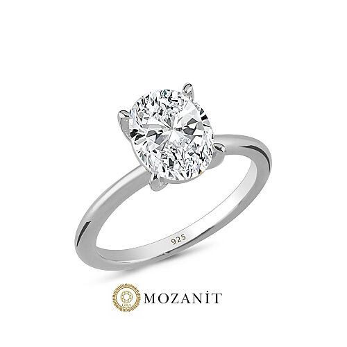 2 Karat Mozanit Oval Tektaş Gümüş Yüzük - CNG Jewels