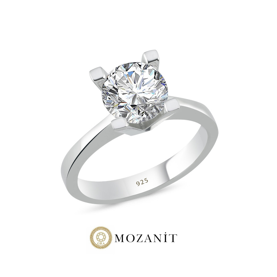 2 Karat Mozanit Tektaş Gümüş Yüzük - CNG Jewels
