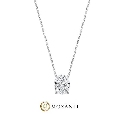 2 Karat Mozanit Oval Tektaş Gümüş Kolye - CNG Jewels