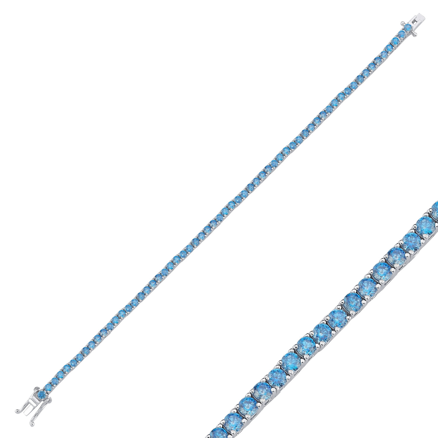 2,5mm Mavi Taşlı Su Yolu Gümüş Bileklik - CNG Jewels