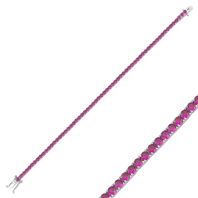 2,5mm Pembe Taşlı Su Yolu Gümüş Bileklik - 1