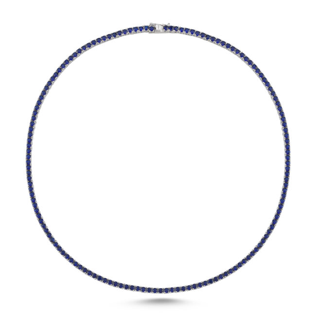 2,5mm Safir Mavisi Su Yolu Gümüş Kolye - 1