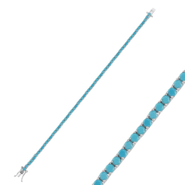 2,5mm Turkuaz Taşlı Su Yolu Gümüş Bileklik - 1