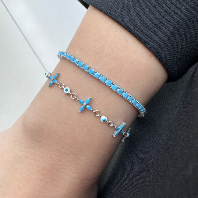 2,5mm Turkuaz Taşlı Su Yolu Gümüş Bileklik - 2
