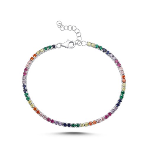 2mm Colored Stone Silver Waterway Bracelet - 2