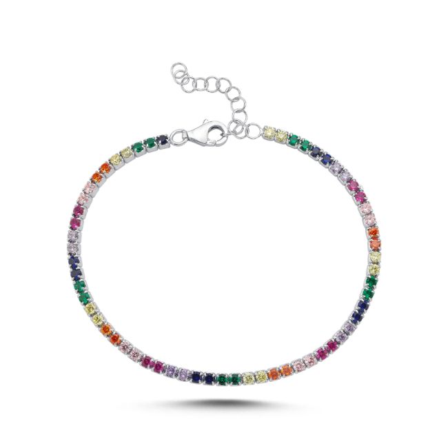 2mm Colored Stone Silver Waterway Bracelet - 2