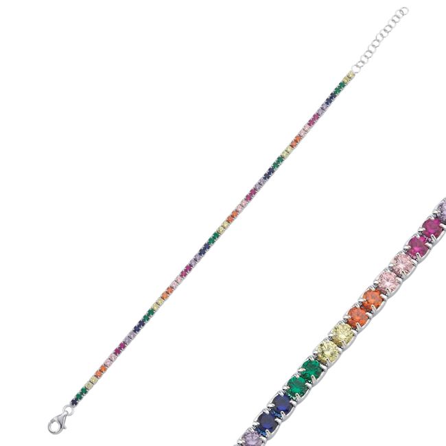 2mm Colored Stone Silver Waterway Bracelet - 1