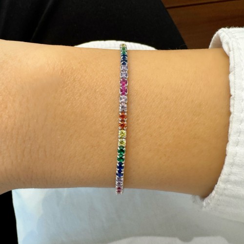 2mm Colored Stone Silver Waterway Bracelet - 3