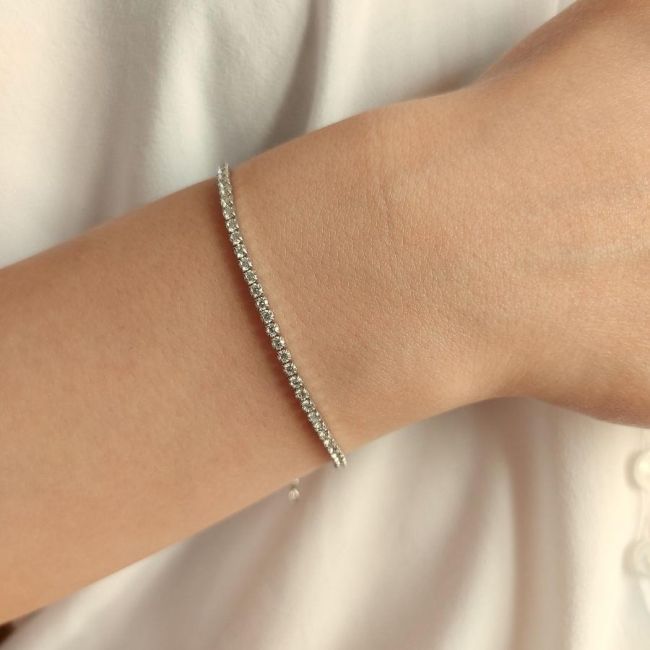 2mm Taşlı İnce Su Yolu Gümüş Bileklik - 3