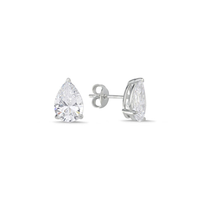 3 Karat Damla Tektaş Gümüş Küpe - 1