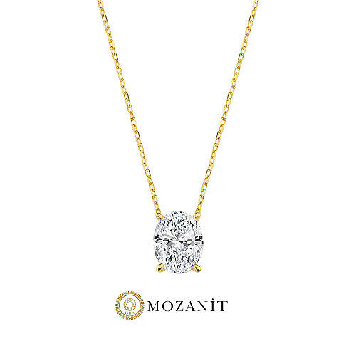 3 Karat Mozanit Oval Tektaş Gold Gümüş Kolye - CNG Jewels