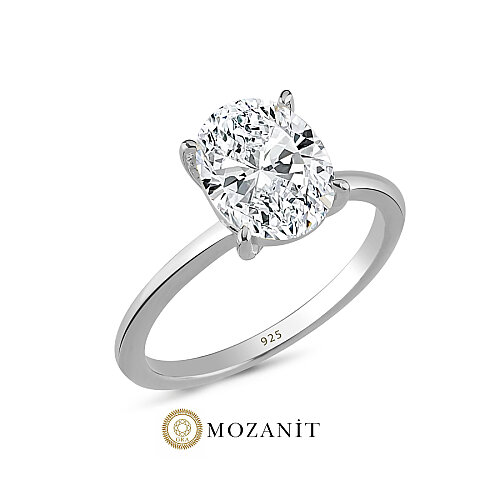 3 Karat Mozanit Oval Tektaş Gümüş Yüzük - CNG Jewels