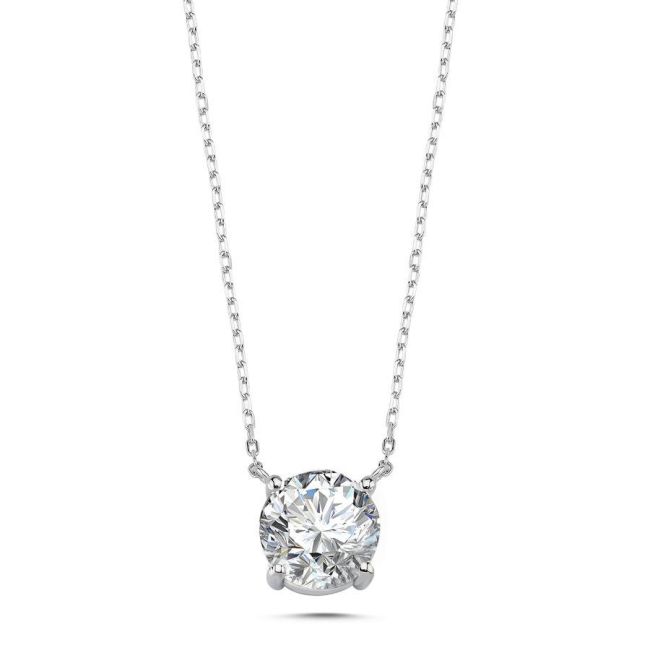 3 Carat Solitaire Silver Necklace - 1