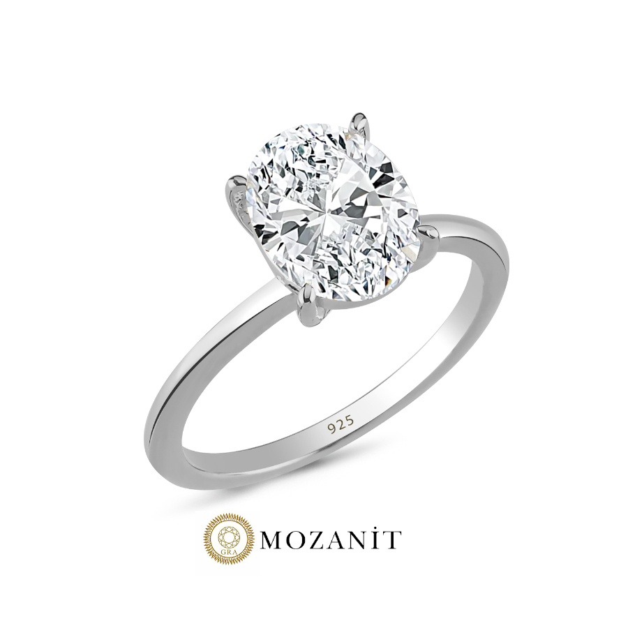 3.5 Karat Mozanit Oval Tektaş Gümüş Yüzük - CNG Jewels