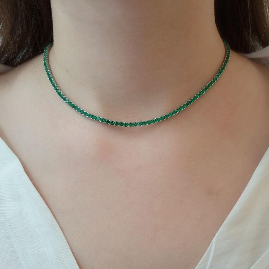 3mm Zümrüt Yeşili Suyolu Gümüş Kadın Kolye - CNG Jewels