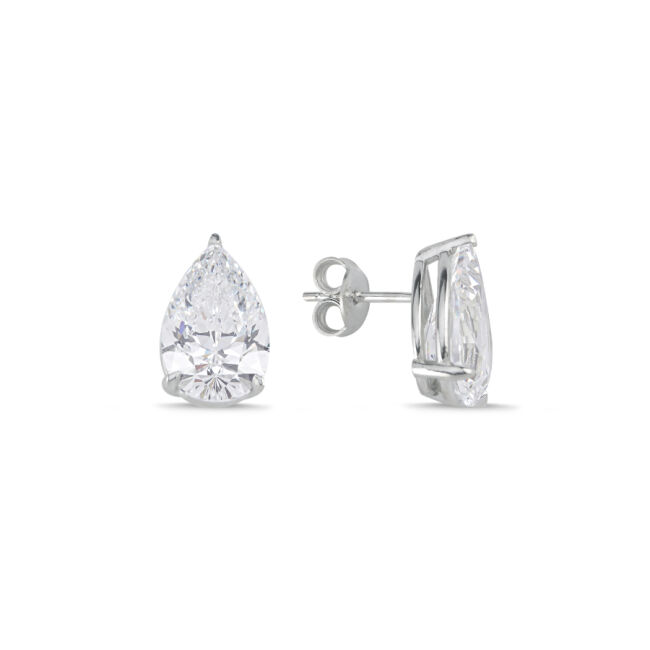 4 Karat Damla Tektaş Gümüş Küpe - 1