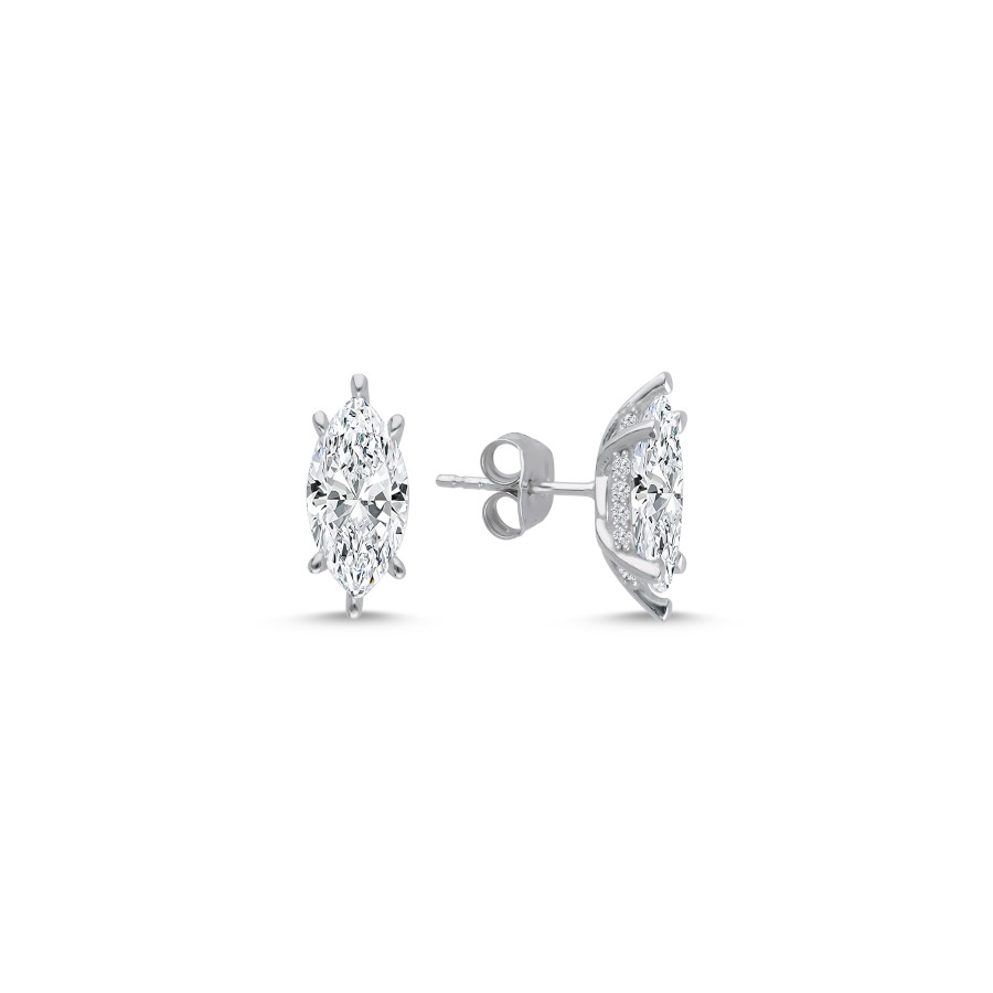 4 Karat Markiz Tektaş Gümüş Küpe - CNG Jewels