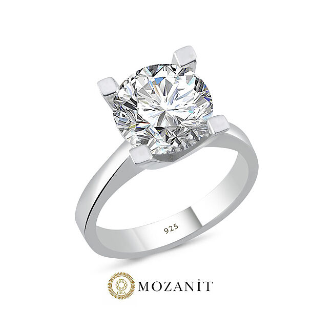 4 Karat Mozanit Tektaş Gümüş Yüzük - 1