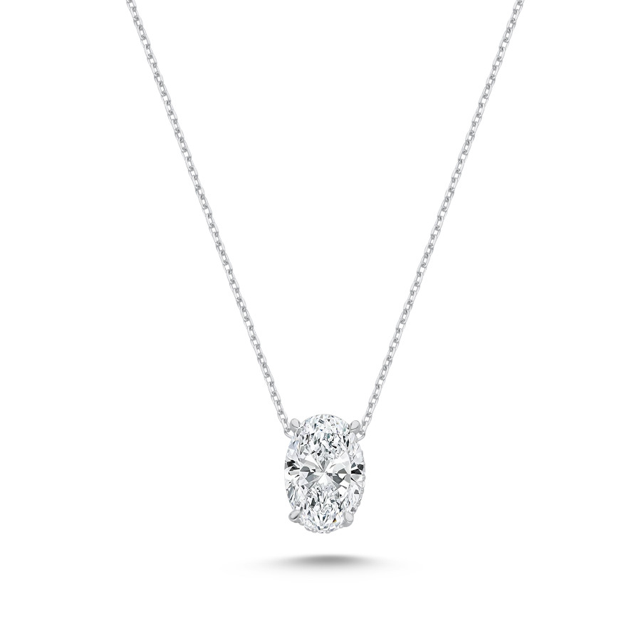 5 Karat Oval Tektaş Gümüş Kolye - CNG Jewels