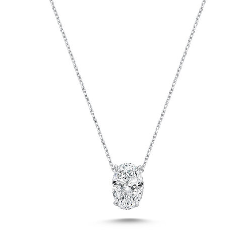 5 Karat Oval Tektaş Gümüş Kolye - 1