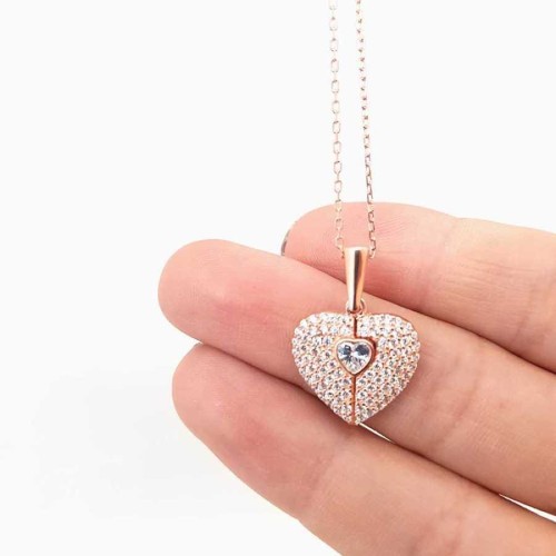 CNG Jewels - Açılır İsim Yazılan Kalp Gümüş Bayan Kolye