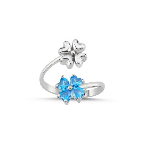 CNG Jewels - Akua Mavi İkili Dört Yaprak Yonca Gümüş Kadın Yüzük