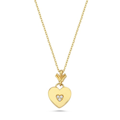CNG Jewels - Altın Taşlı Kalp Kraliçe Tacı Kolye
