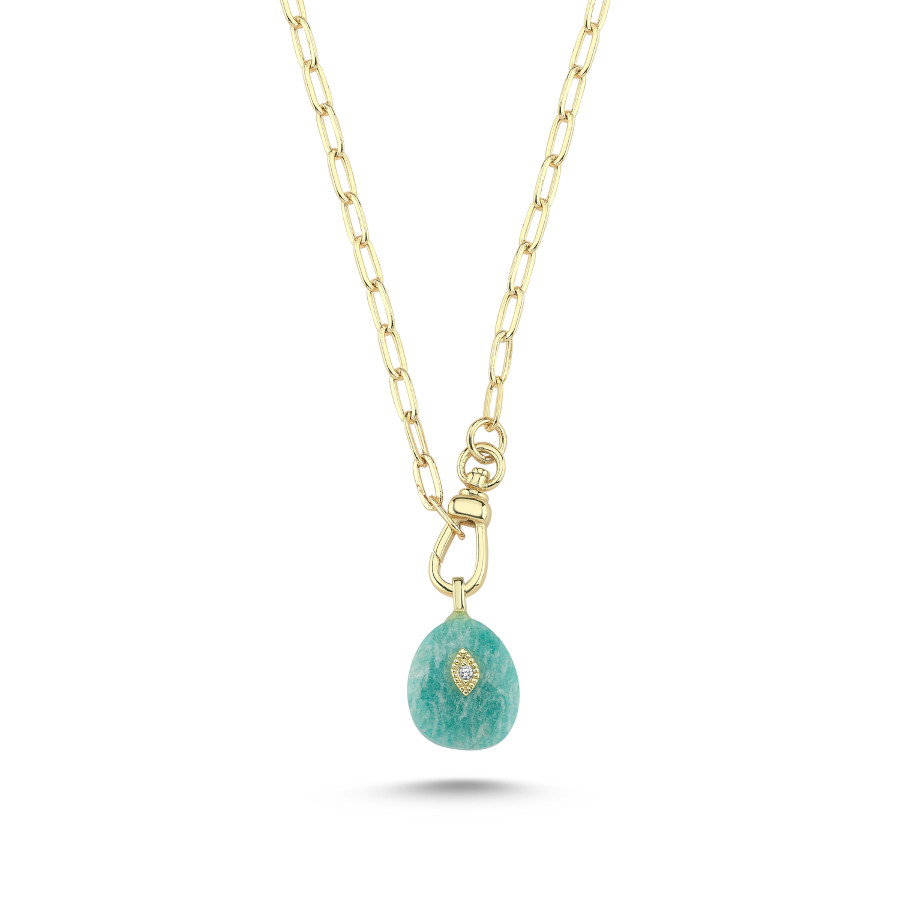 Amazonit Taşlı Ataç Zincir Kolye - CNG Jewels
