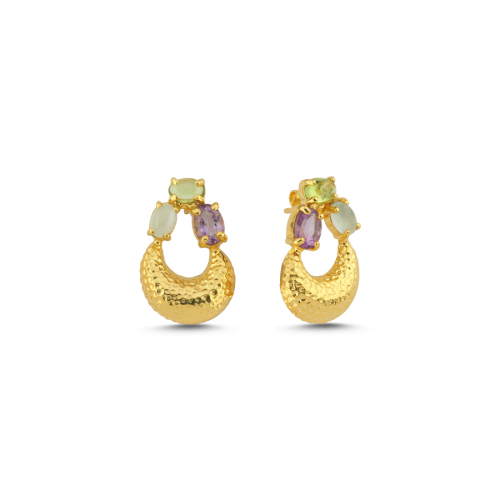 Ametist Akuamarin Peridot Taşlı Luna Gümüş Küpe - 1