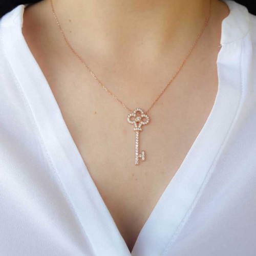 Anahtar Rose Gümüş Kadın Kolye - 2