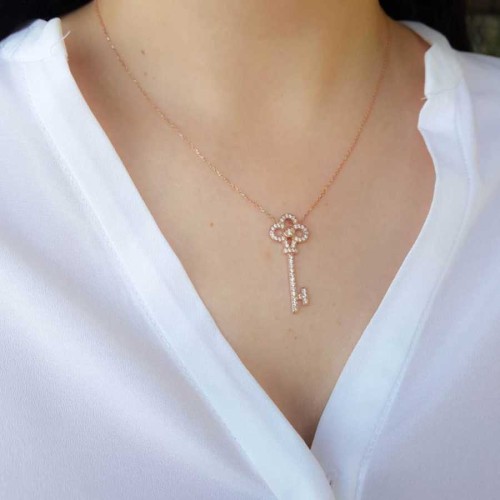 Anahtar Rose Gümüş Kadın Kolye - 3