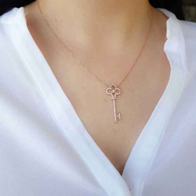 Anahtar Rose Gümüş Kadın Kolye - 3