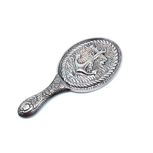 Anchor Patterned Silver Hand Mirror No. 1 - 1