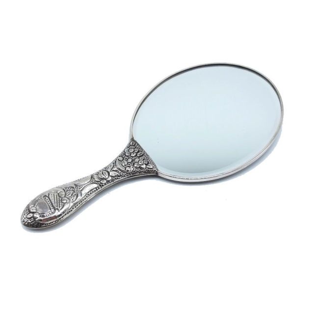 Anchor Patterned Silver Hand Mirror No. 3 - 2