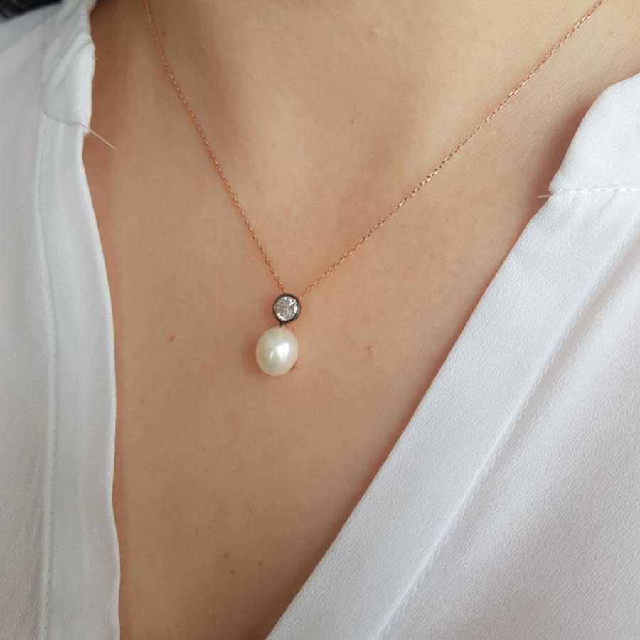 Antik Tektaş Damla Gerçek İnci Kadın Gümüş Kolye - CNG Jewels (1)