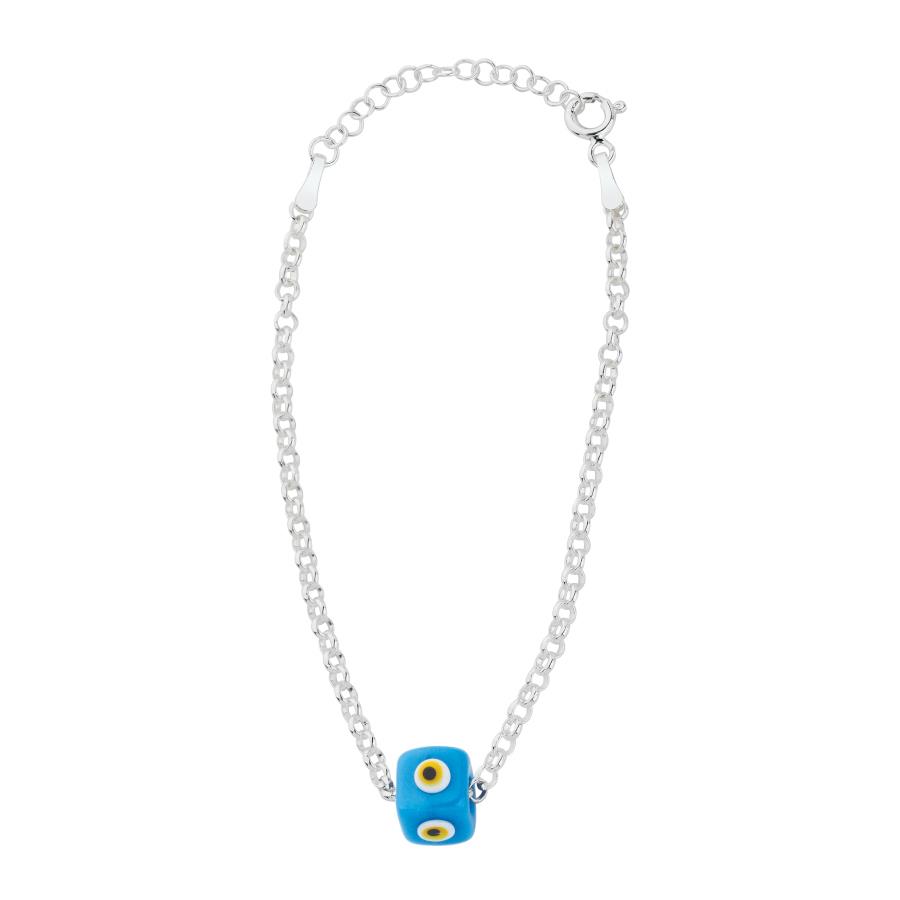 Car Mirror Ornament Cubic Dice Silver Blue Evil Eye Bead - CNG Jewels