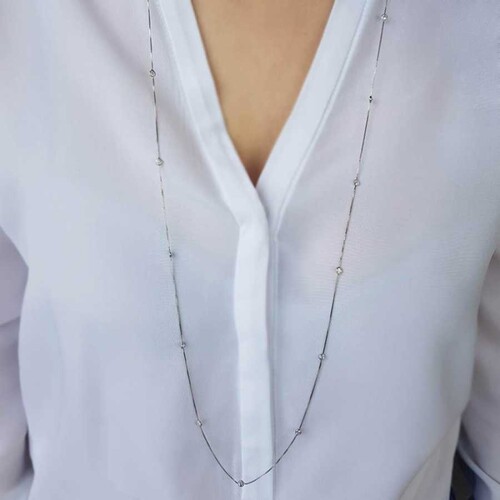 CNG Jewels - Araları Taşlı Uzun Zincir Gümüş Bayan Kolye