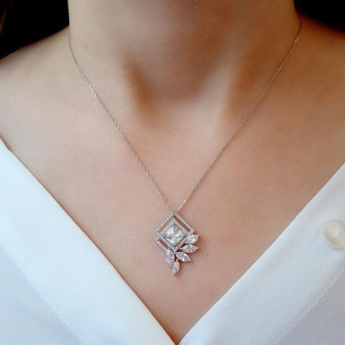 Art Deco Gümüş Kadın Kolye - 2