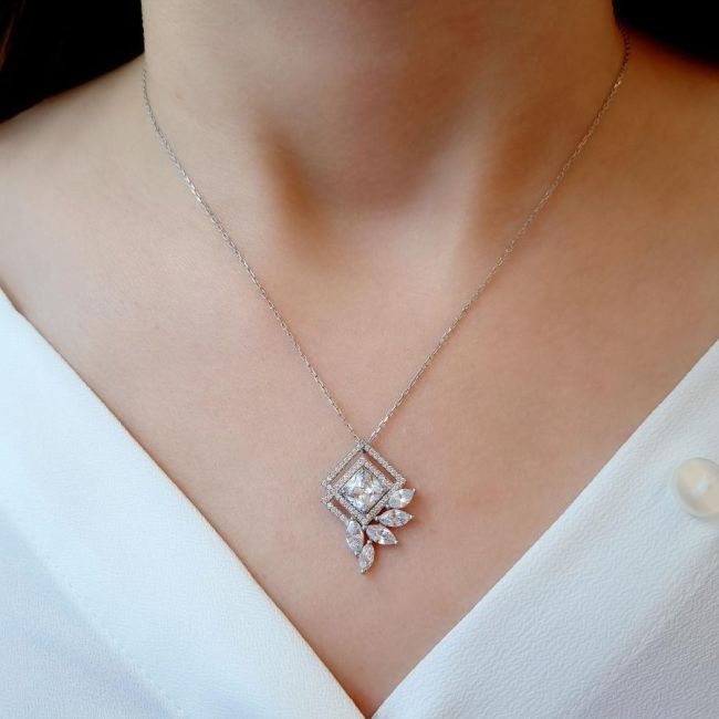 Art Deco Gümüş Kadın Kolye - 2