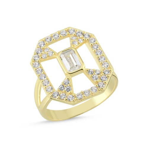 Artdeco Stone Gold Silver Women's Pinky Finger Ring - CNG Jewels