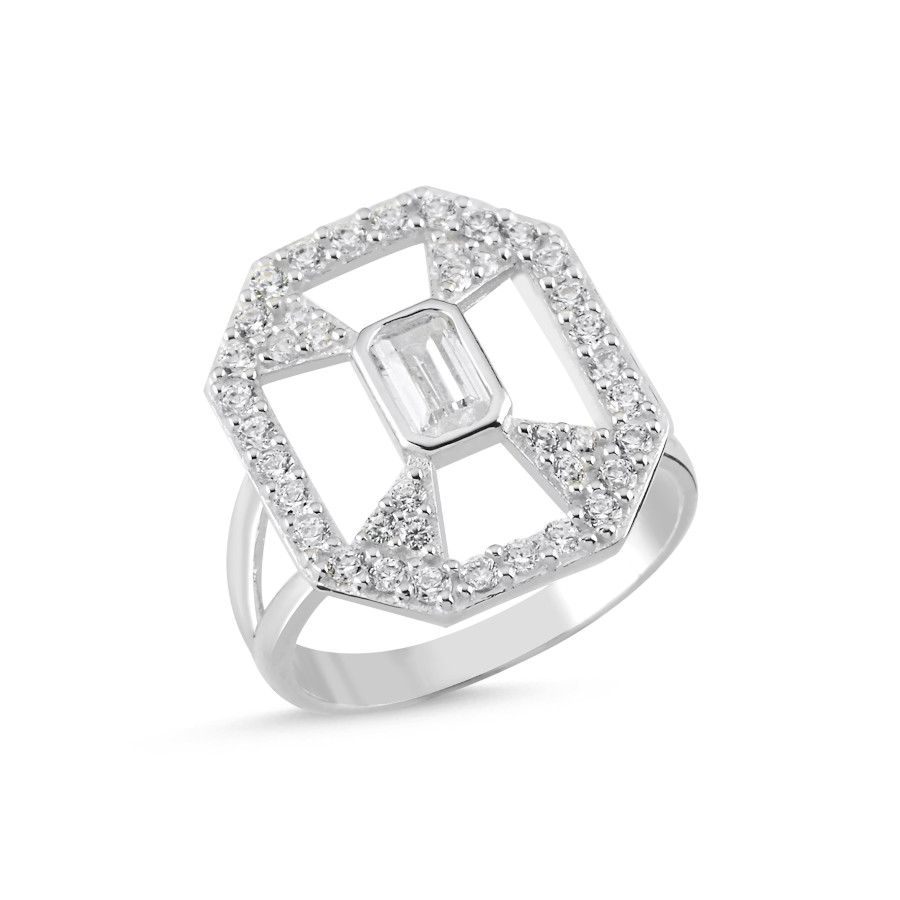 Artdeco Stone Silver Women's Pinky Finger Ring - CNG Jewels