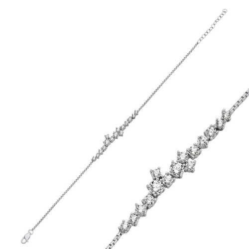 CNG Jewels - Asimetrik Sıralı Taşlı Kadın Gümüş Bileklik